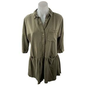 Charlie Paige Women's Olive Green 3/4 Sleeve Button Down Mini Shirt Dress Sz S